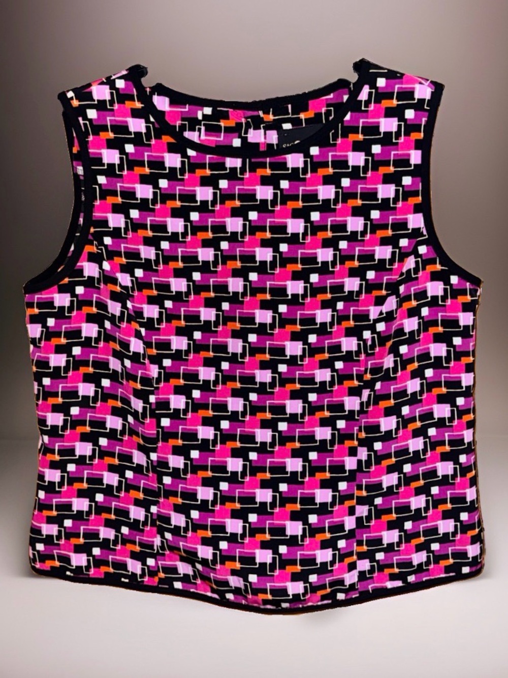 Sag Harbor Petites Geometric Sleeveless Top-Pink, Black, White, Orange-10P-EC